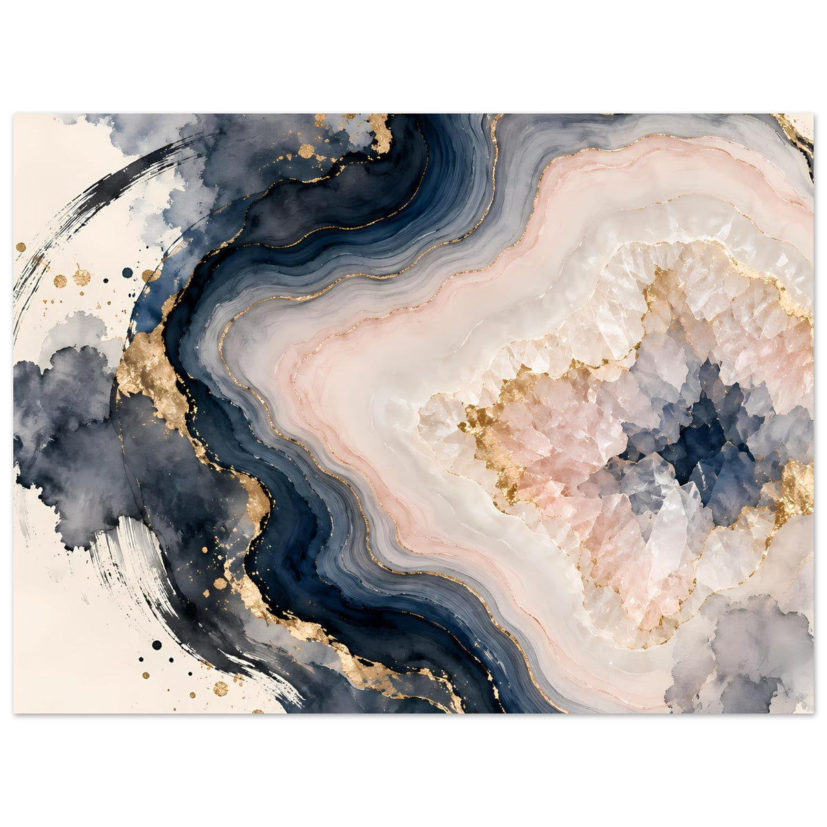 Geoden-Poster mit blauem Steinstreifen, rosafarbenen Zonen und goldfarbenen Akzenten