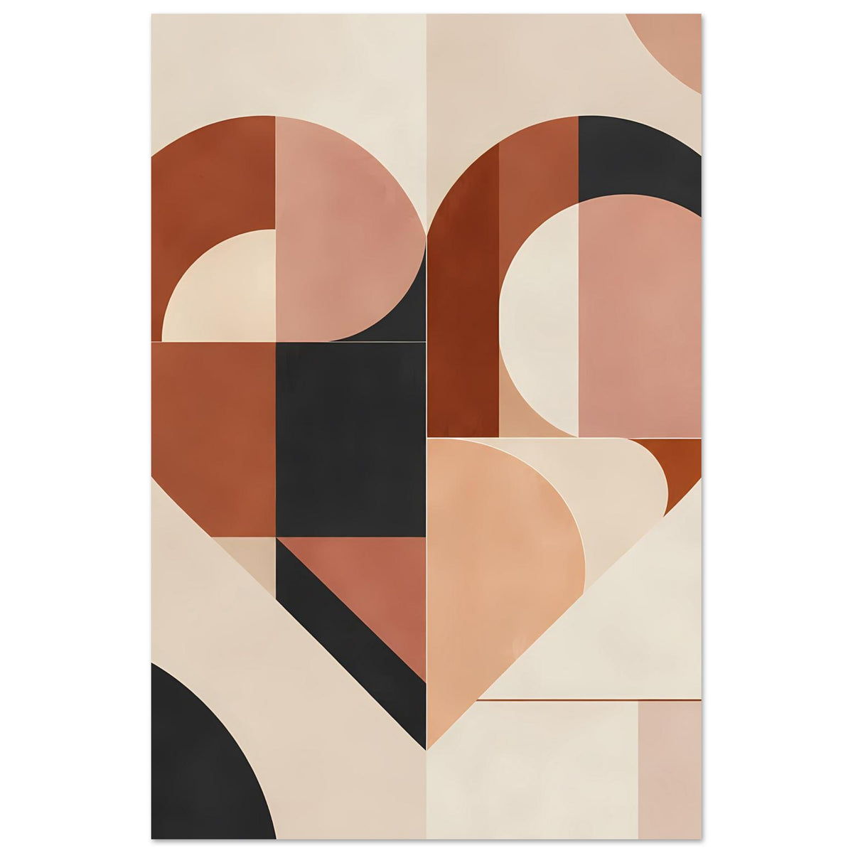 Bauhaus-Poster mit Herzmotiv aus Terrakotta, Rosa, Schwarz und beigen Rechteckfeldern