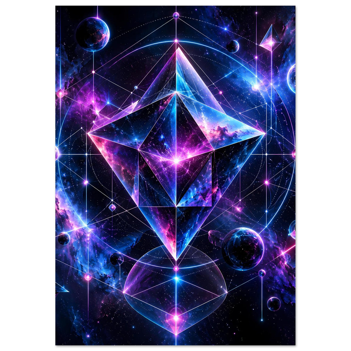 Poster mit kosmischem Geometrie-Design in Hochkant, sternförmiges Raummuster