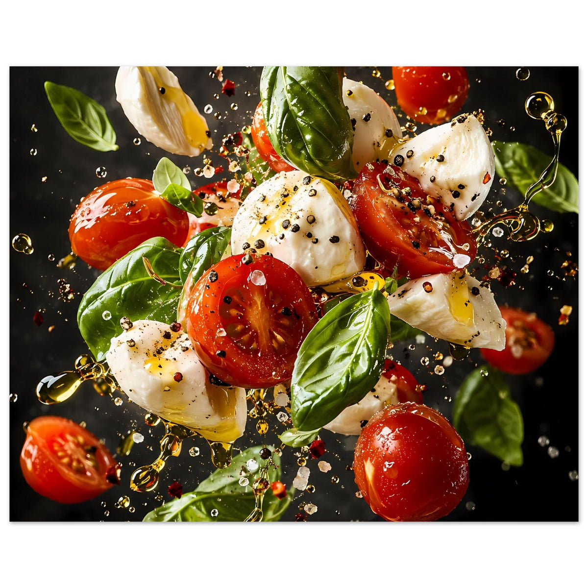 Caprese-Salat-Poster (quer) mit Tomaten, Mozzarella und Basilikum, Spritz-Dekor