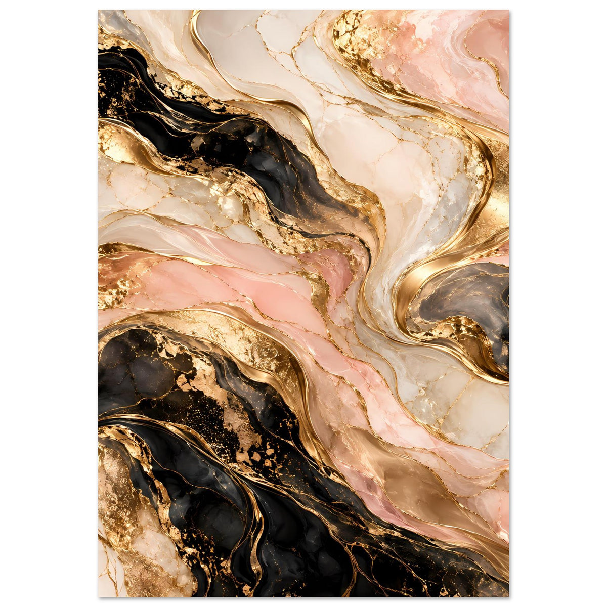 Marmor-Poster mit Goldakzenten in Rosa, Schwarz und Creme, vertikal