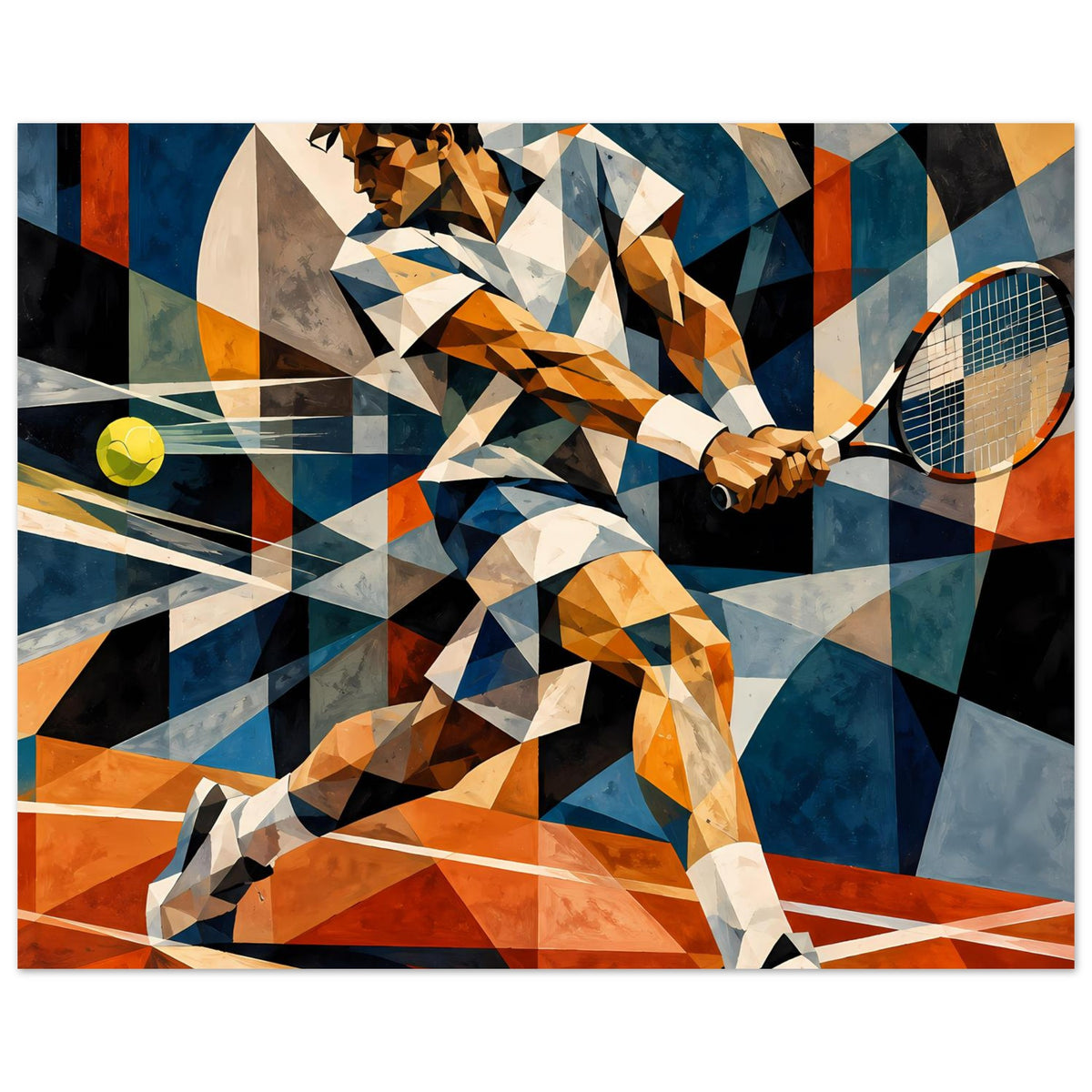 Kunst-Poster im Querformat mit abstraktem Tennis-Motiv, Schläger und Tennisball