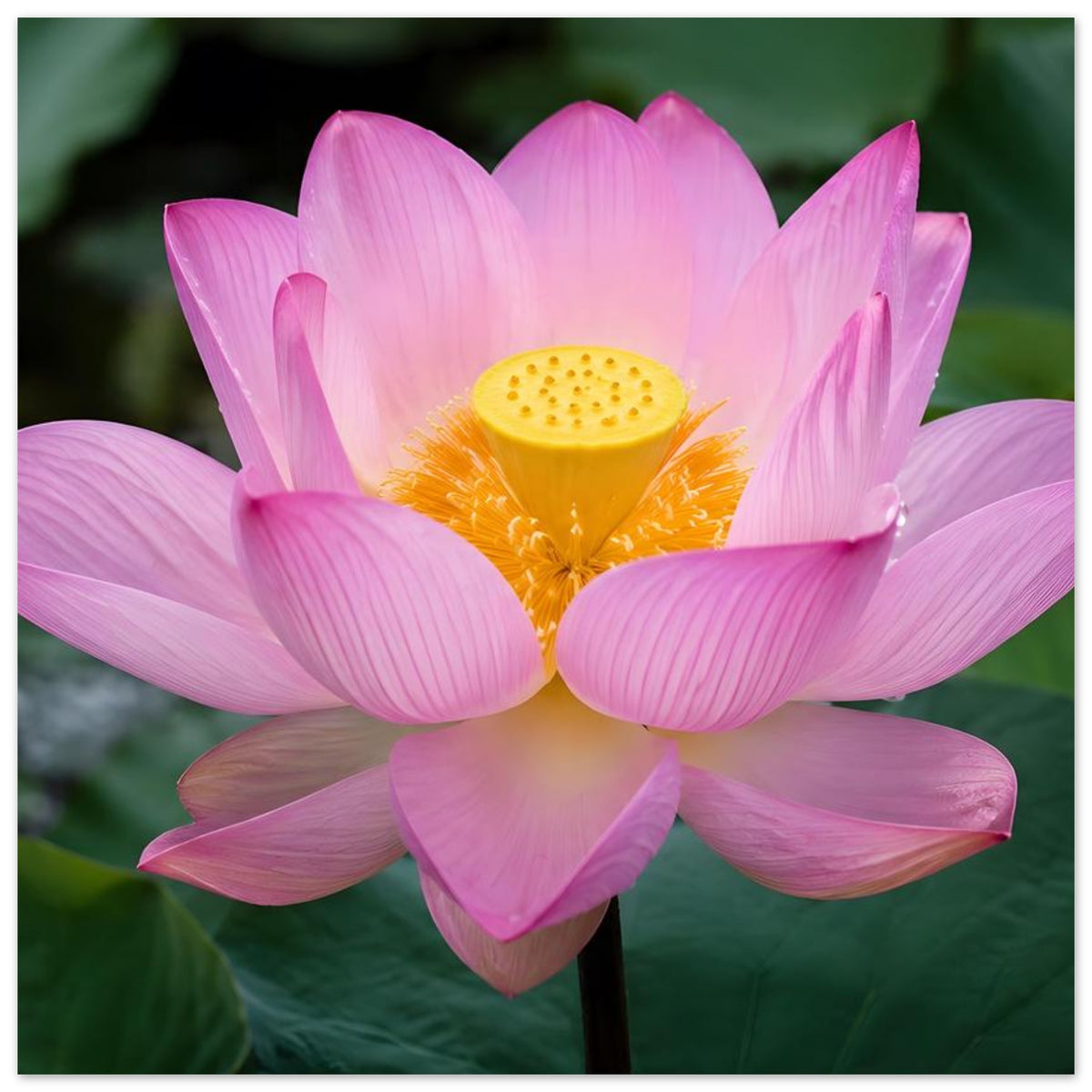 Poster mit rosa Lotusblüte und gelbem Zentrum, vollständige Blüte