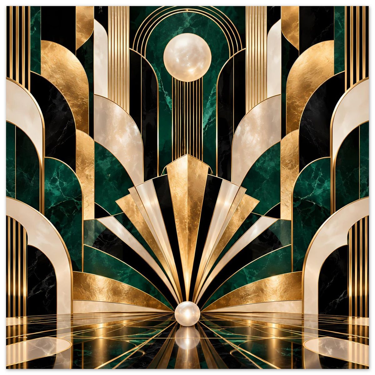 Art-Déco-Poster mit Gold-, Smaragd- und Schwarzgeometrie