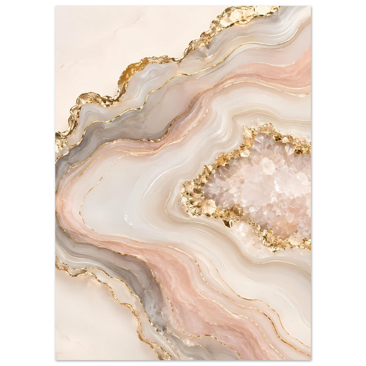Abstraktes Poster mit Geoden in Rosé, Creme und Gold