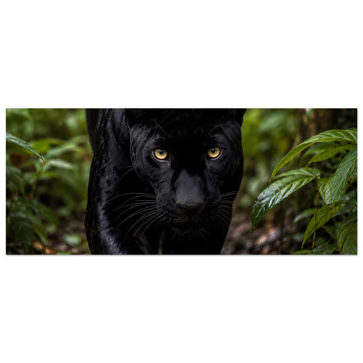 Poster mit schwarzem Panther, angeschnittenes Motiv, gelbe Augen
