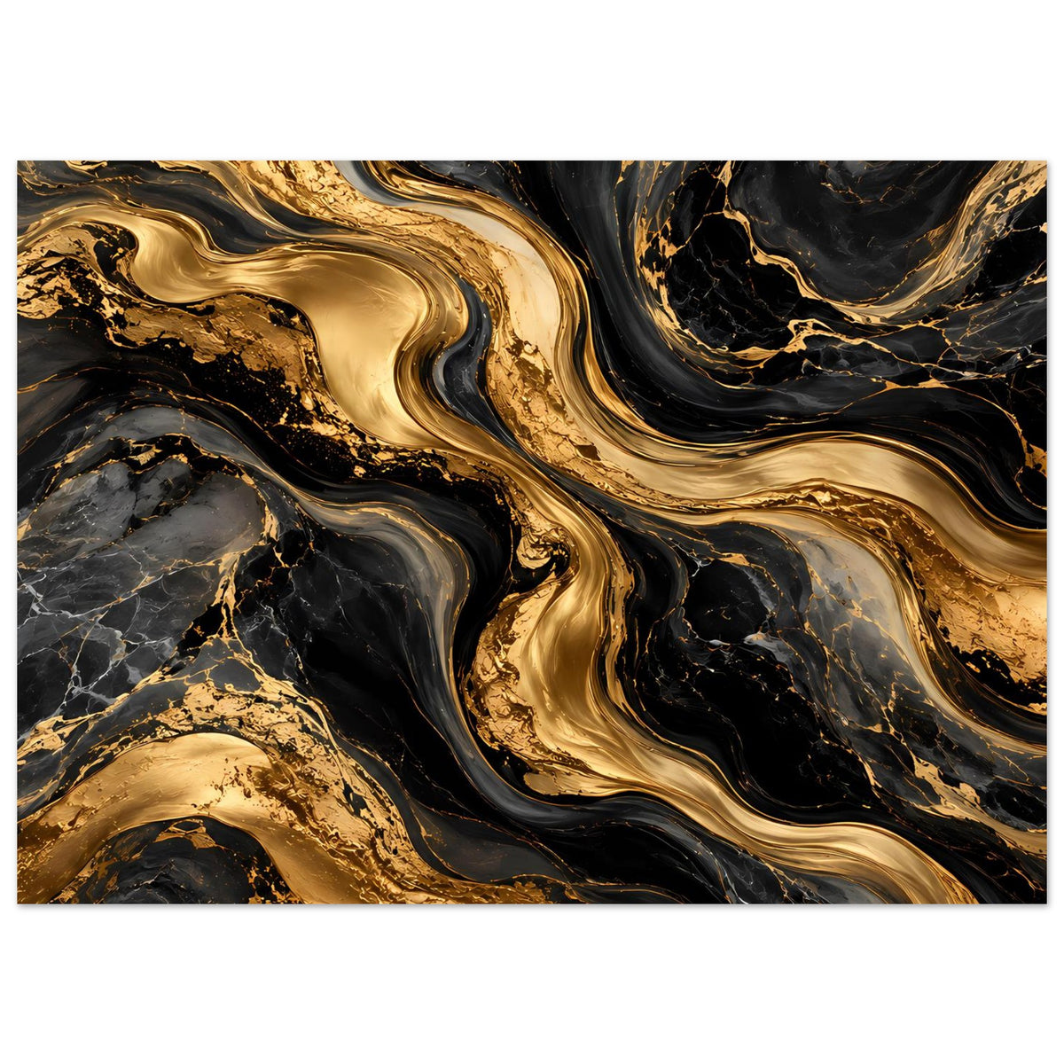 Querformat-Poster mit Goldmarmor, schwarzem Grund und schimmernden Goldströmen.