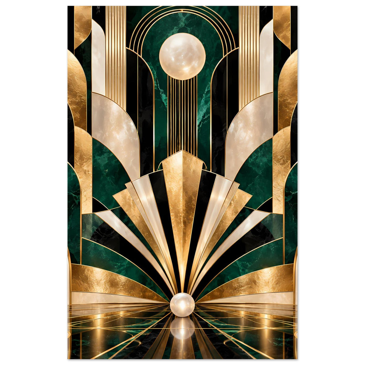 Art-Déco-Poster mit Gold- und Smaragdmustern, vertikal