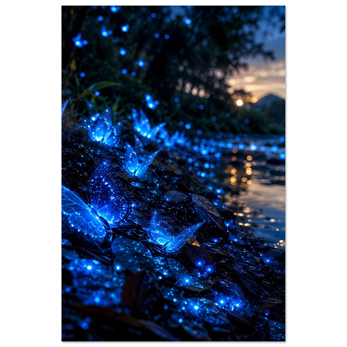 Schmetterlings-Poster: Detailansicht vom blauen, glitzernden Schmetterling