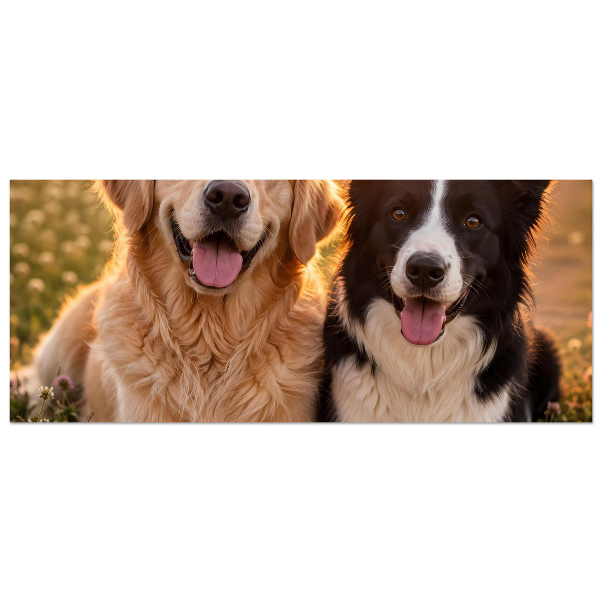 Hunde-Porträt-Poster, Nahaufnahme der Gesichter von goldenem und schwarzem Hund