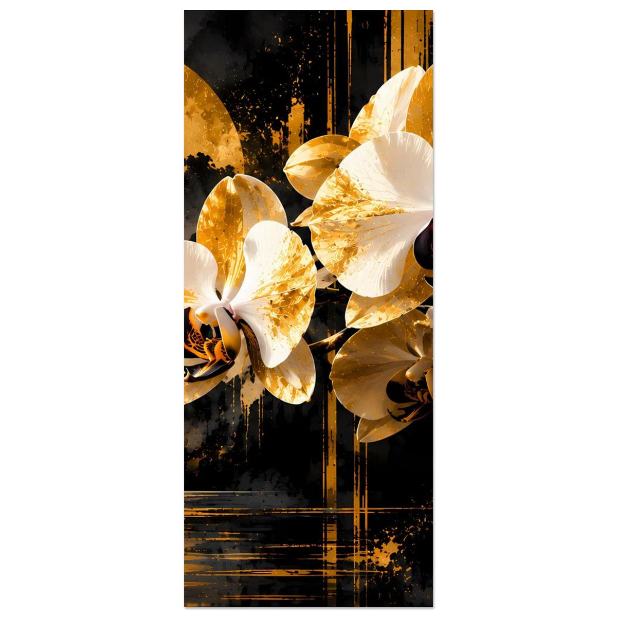 Hochkant-Blumenposter, weiß-goldene Orchideenblüten im engen Bildausschnitt