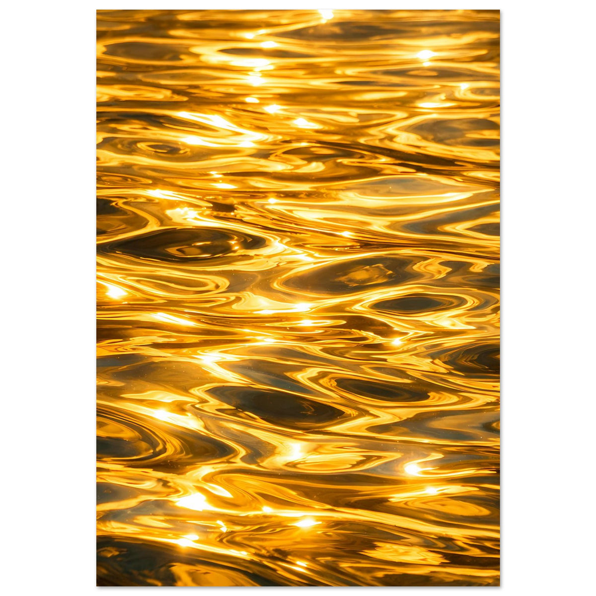 Rechteckiges Poster mit goldenen Flammenwellen und dunkelbraunen Schlieren, matt
