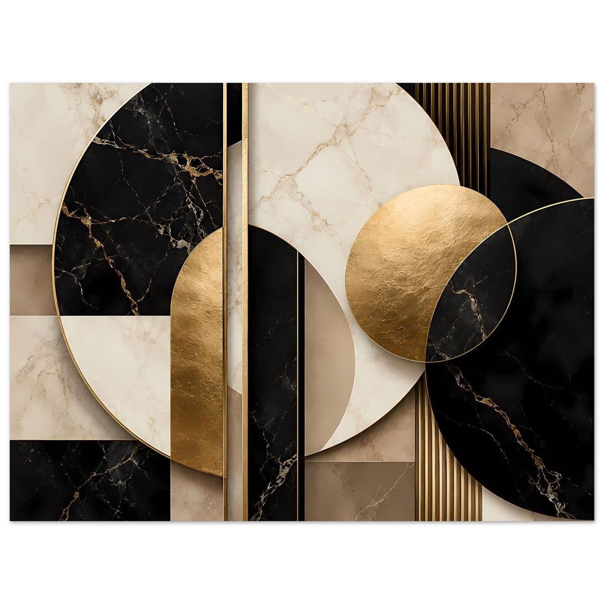 Poster mit geometrischem Kreisdesign in Marmorlook: Gold, Creme und Schwarz im Muster