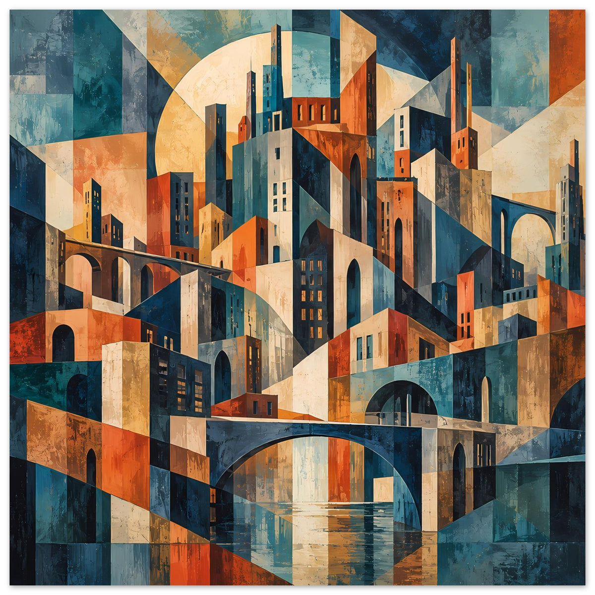 Geometrisches Stadtmotiv-Poster, warmes Erdtongesamtbild, rechteckig