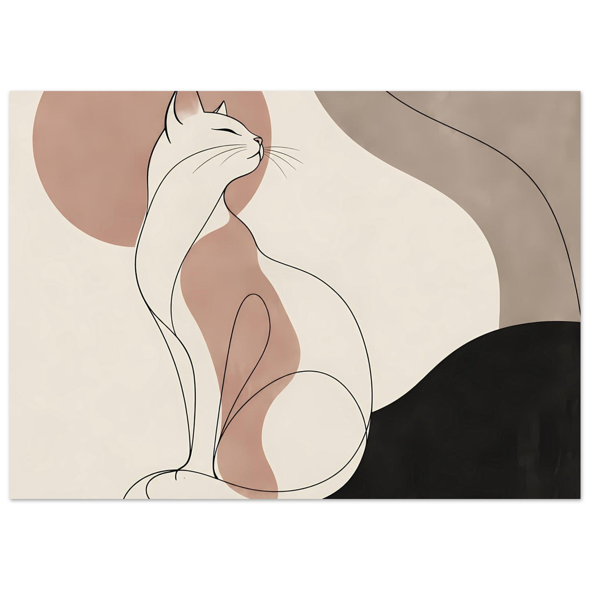 Poster mit minimalistischer Katzensilhouette, Kopf und Rücken der Katze im Beige-Schwarz-Motiv