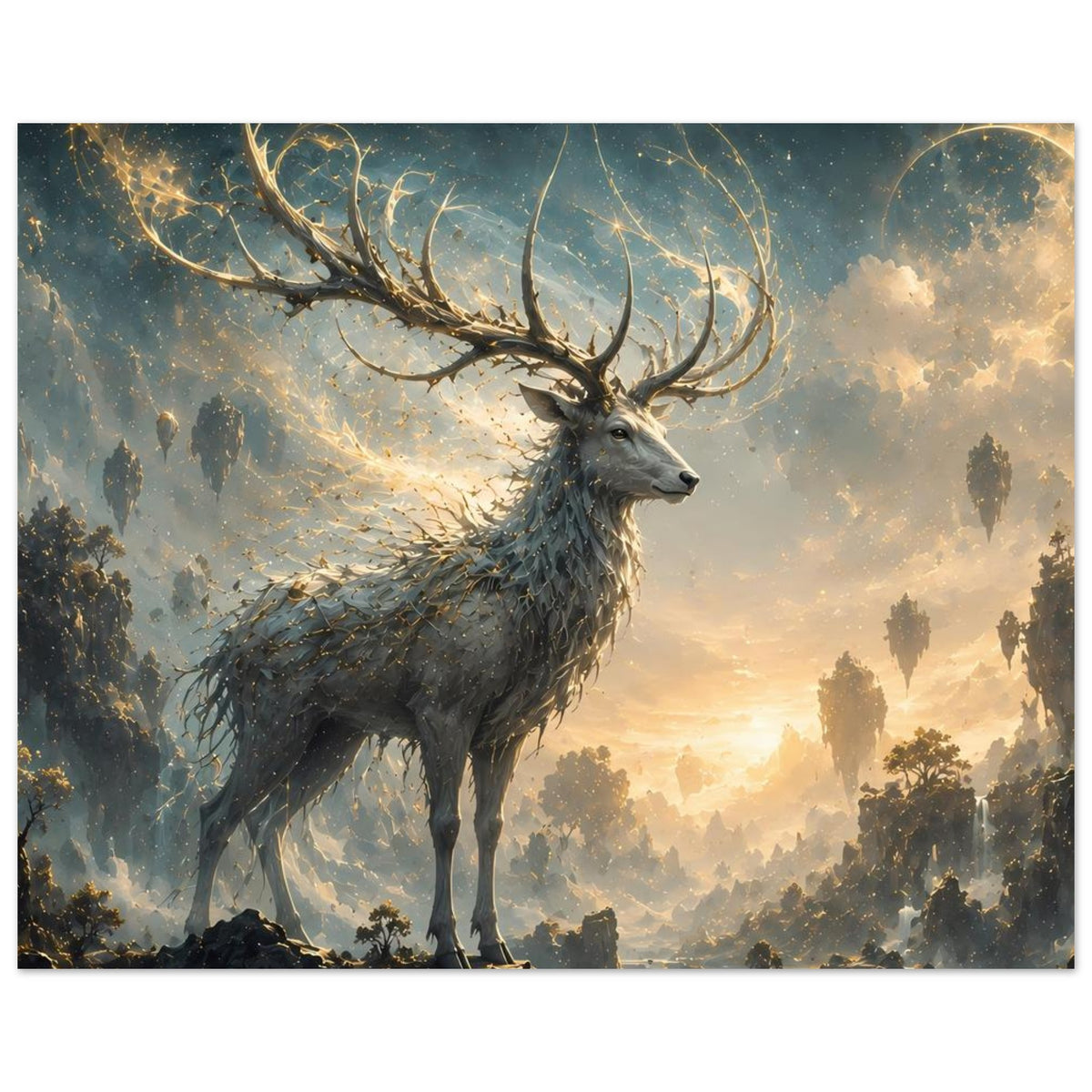 Poster mit Hirschfigur im Fantasy-Look, großes Geweih, ganzes Motiv im Bild