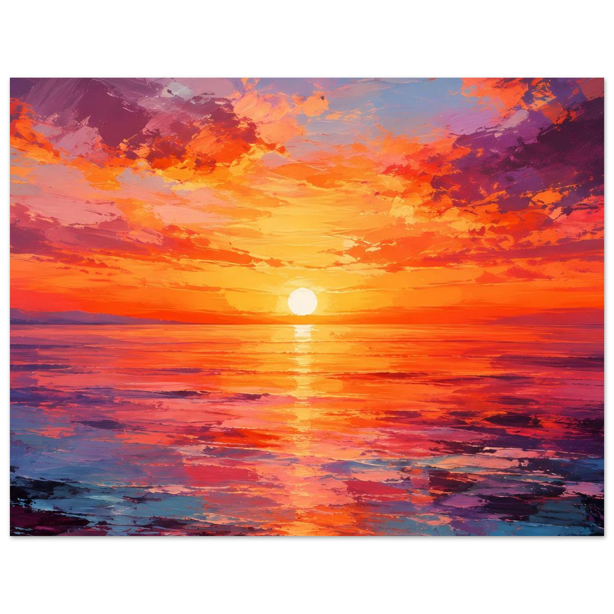 Poster im Breitformat mit Sonnenuntergang am Meer, orange und violette Farbverläufe.