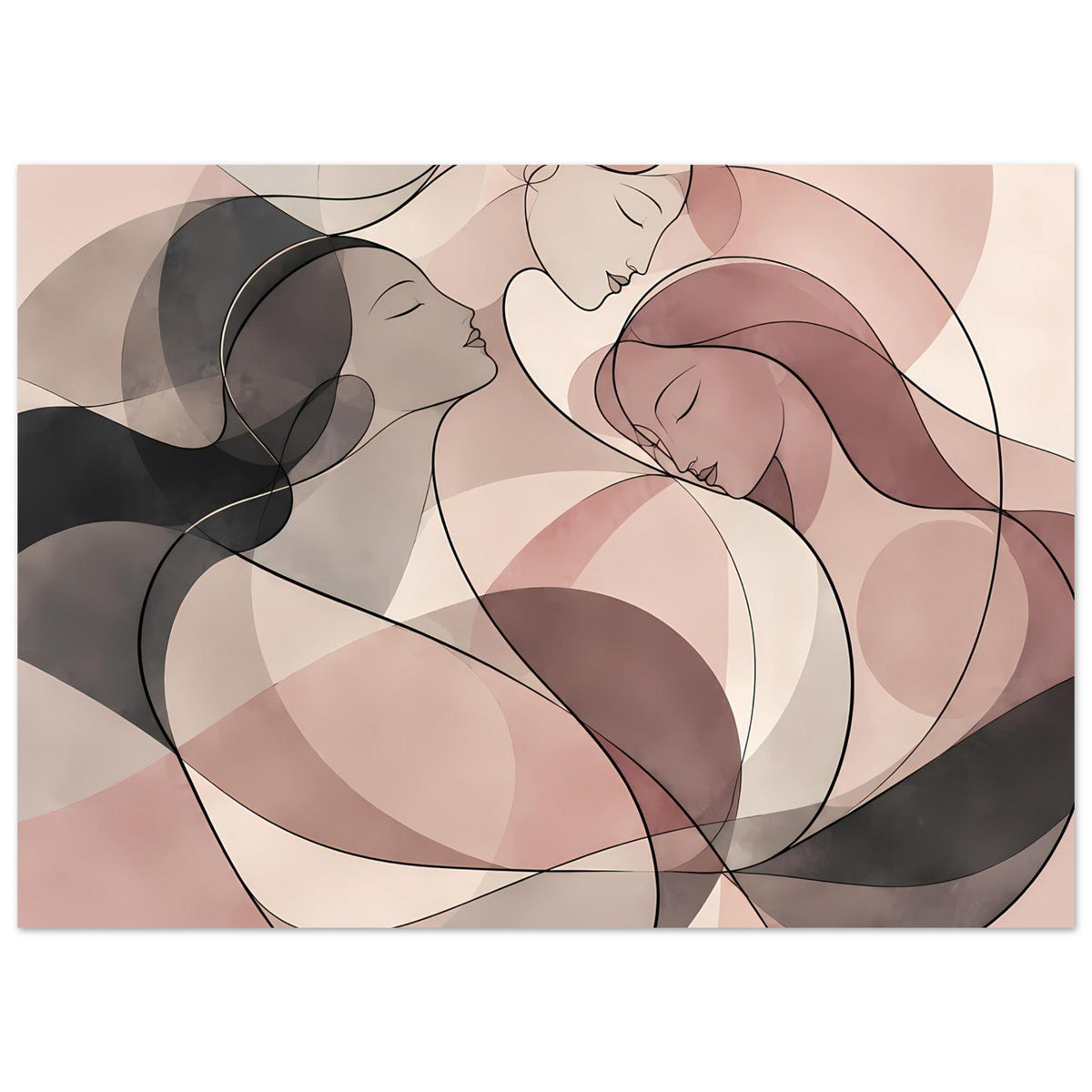 Abstraktes Poster mit drei Frauen in Rosé und Creme