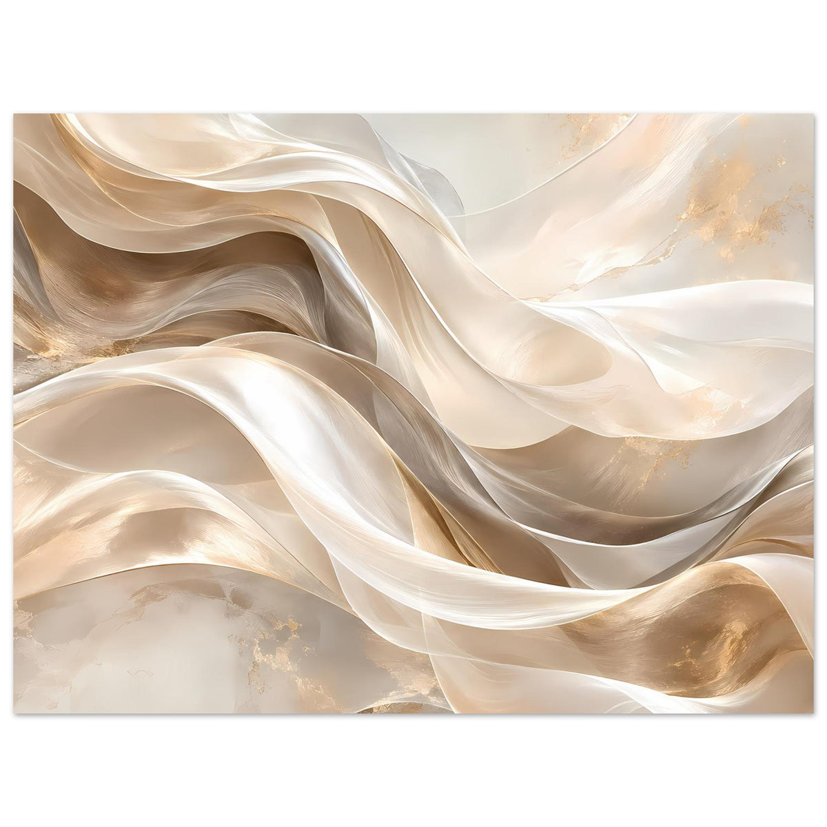 Leinwand-Poster mit abstrakten Wellen in Creme, Beige und Gold, horizontal