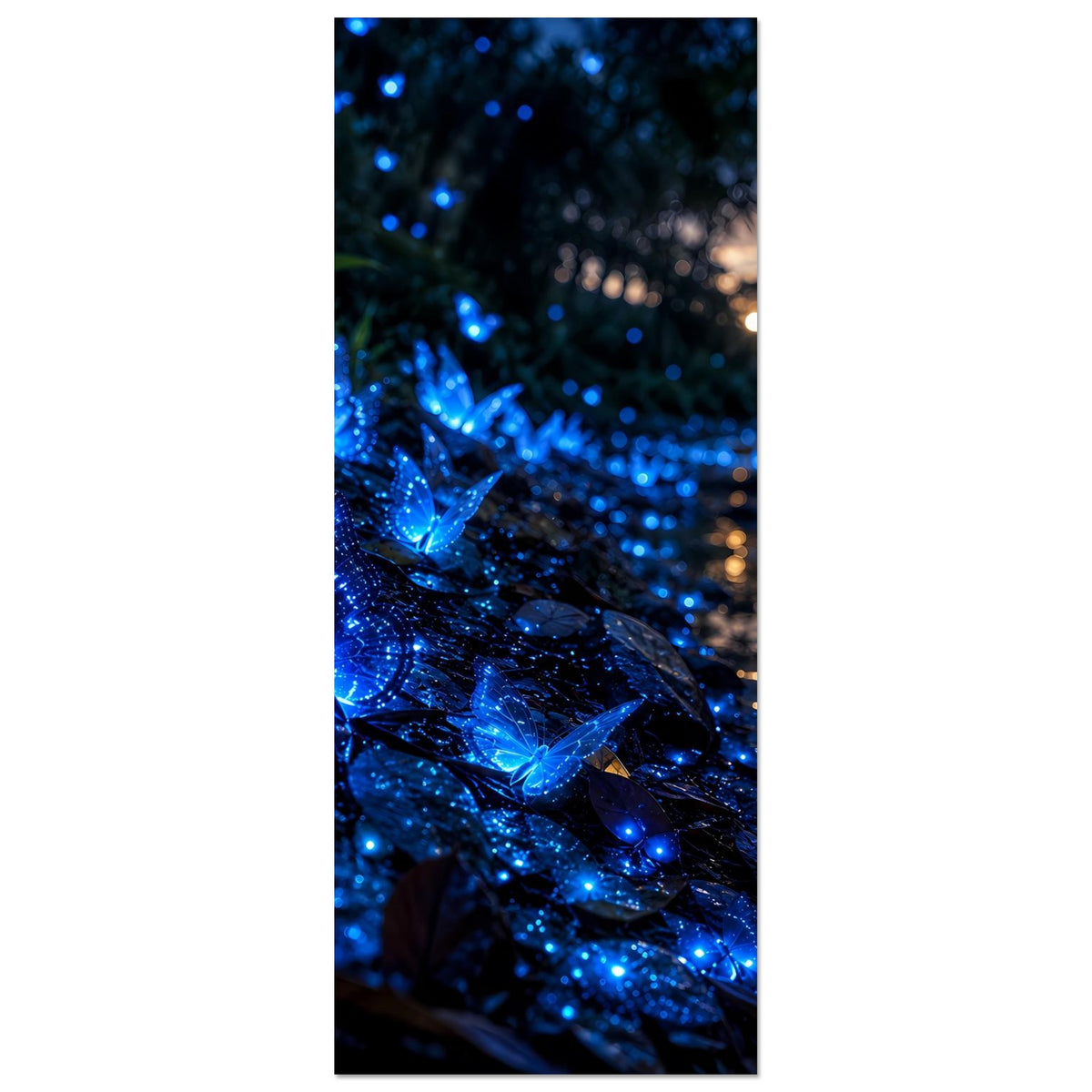 Poster im Hochformat: leuchtender Schmetterling in Blau mit glitzerndem Effekt