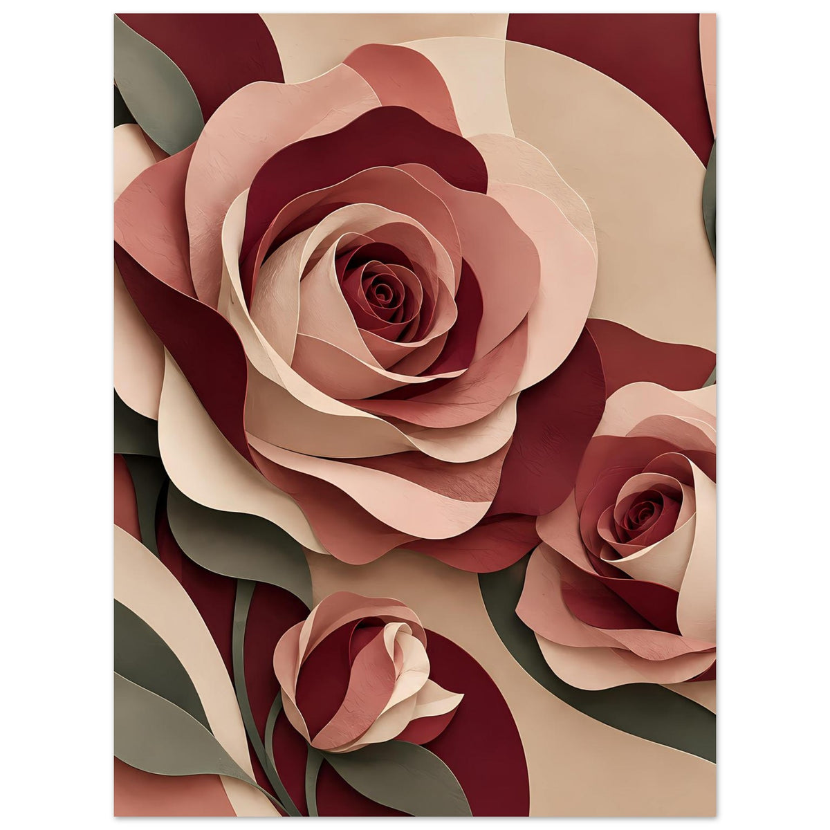 Florales Kunstposter mit Rosen in Burgunder und Rosé