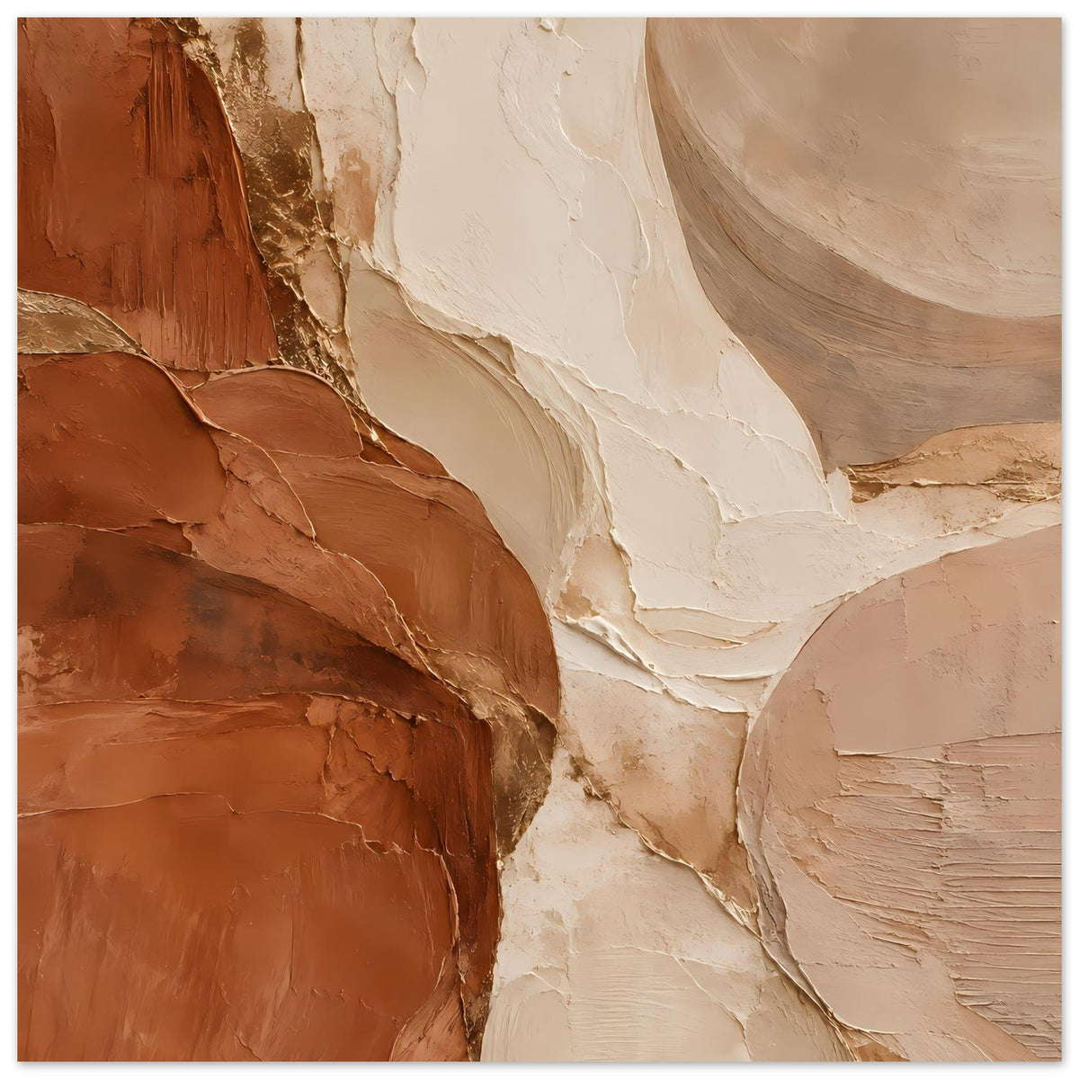 Abstraktes Texturposter, nah wirkendes Motiv: Terracotta-Bereiche und cremeweiße Relief-Fugen