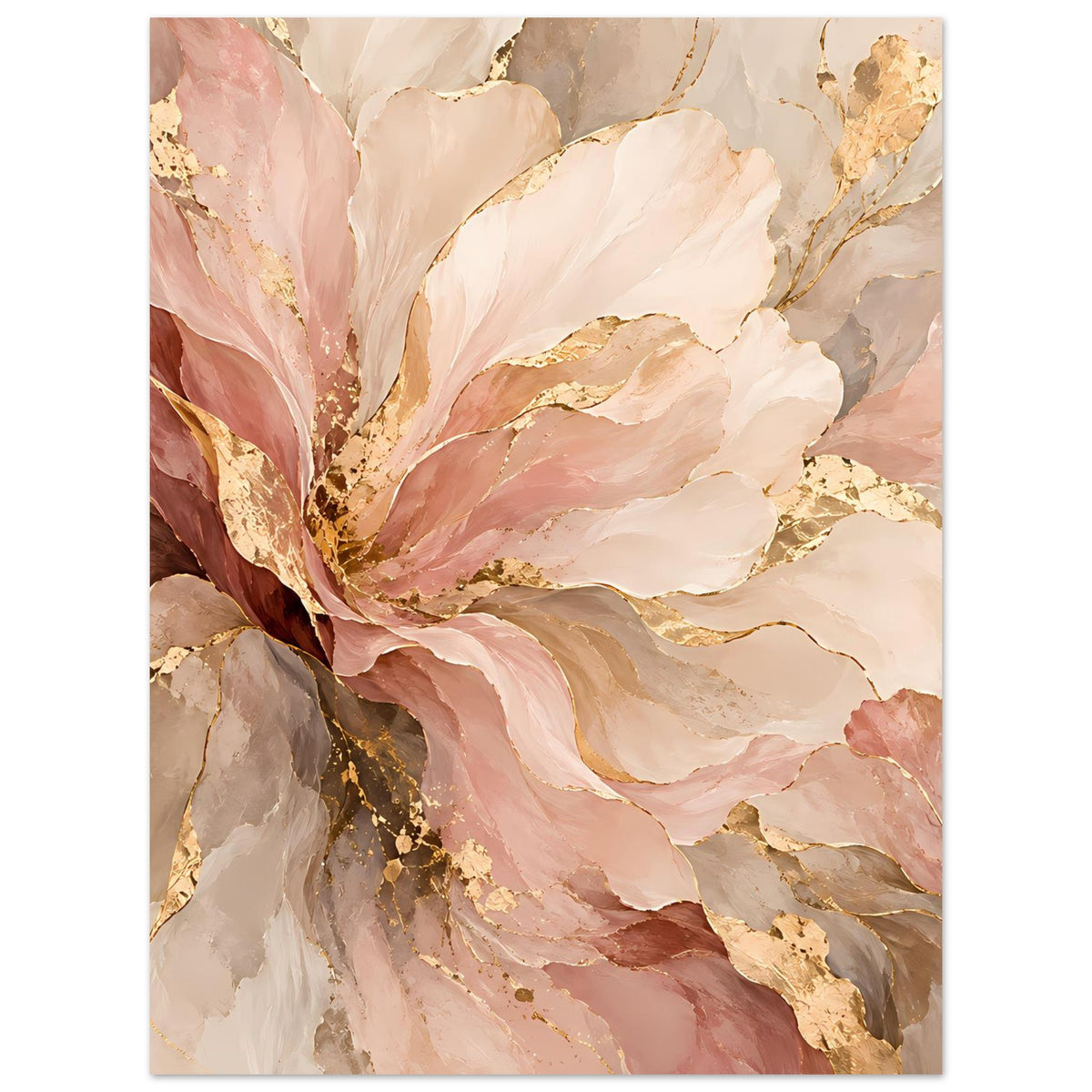 Florales Poster in Blush- und Goldtönen mit abstrakten Blütenornamenten auf Mattpapier