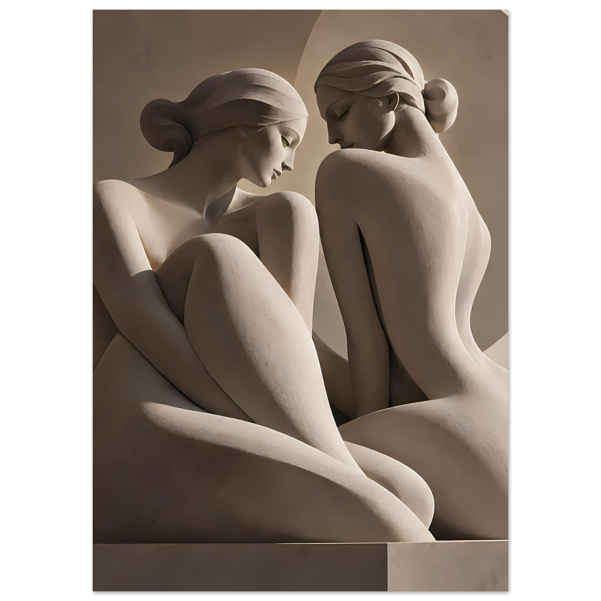 Kunstposter mit zwei klassischen Aktfiguren, cremefarbene Körperstudie im Halbprofil