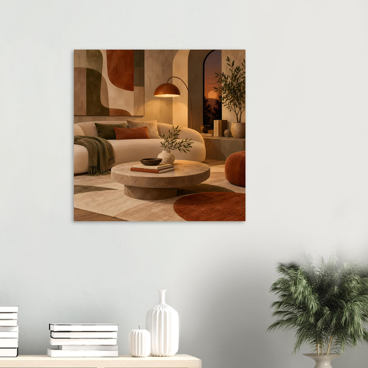 Gerahmtes abstraktes Warmtöne-Kunstposter, quadratisch, Ocker- und Dunkelbraunverlauf