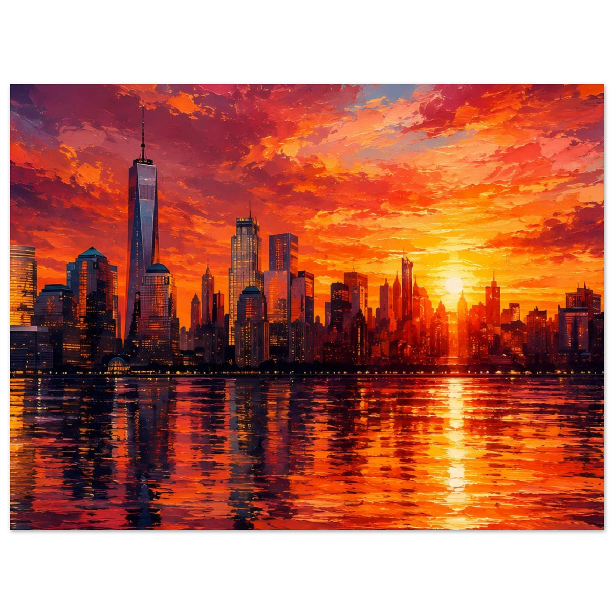 Horizontales Poster mit New-York-Skyline und One World Trade Center, goldene Abendsonne