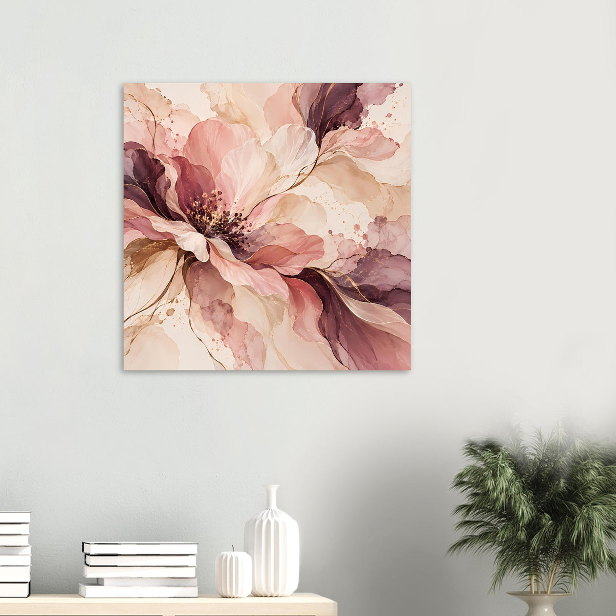 Blütenposter in Rosé- und Beerentönen, quadratisch