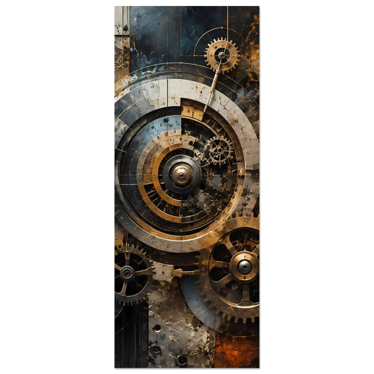 Steampunk-Poster im Hochformat mit großem Kreiszahnrad und kleinem Nebenrad