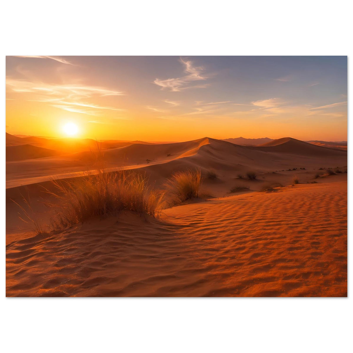 Poster im Rahmen: Sanddünen bei Sonnenuntergang, warmes Farbspiel über den Dünen