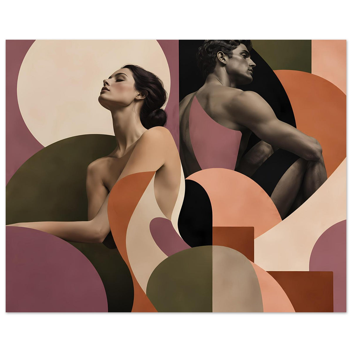 Querformat-Figurenposter: abstraktes Paar mit zwei weiblichen Silhouetten in Mauve und Terrakotta