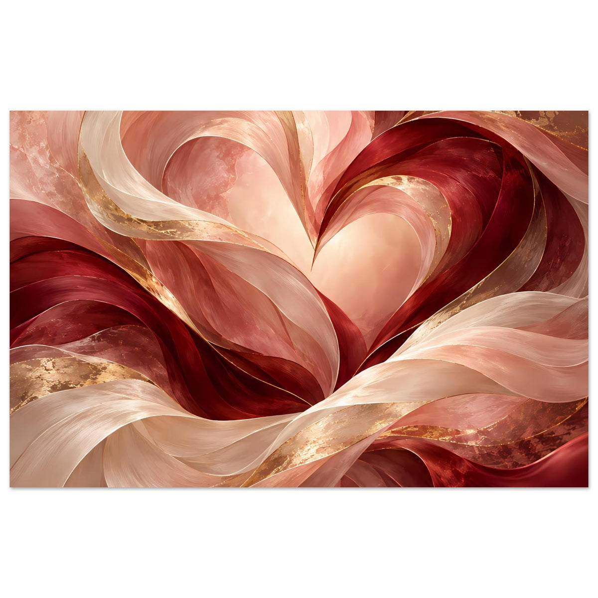 Abstraktes Herz-Poster in Rosé, Rot und Gold, horizontal