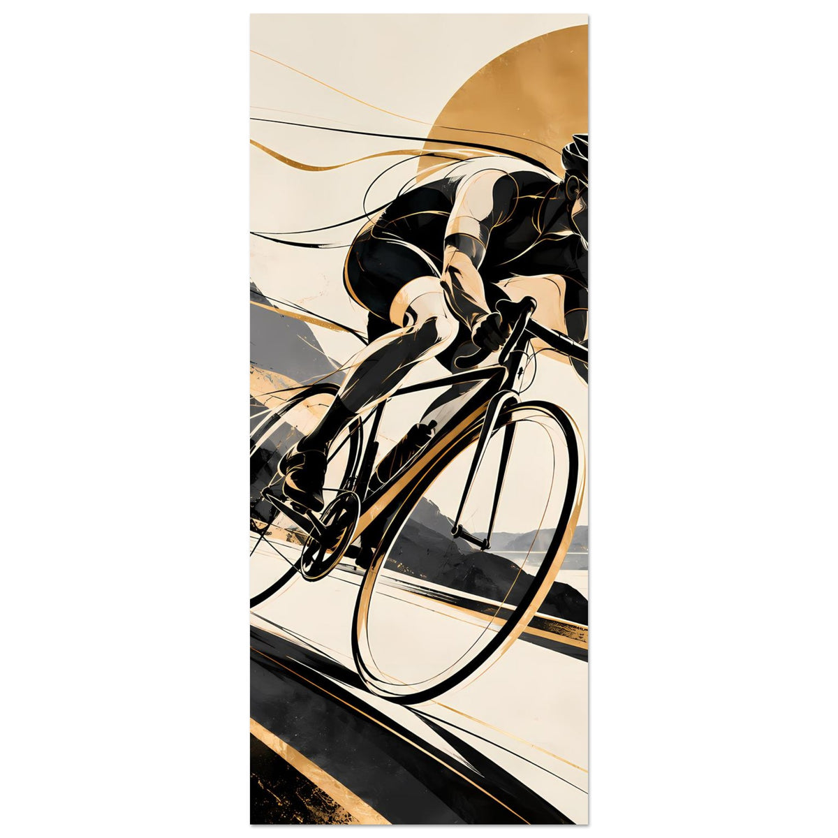 Sportposter im Hochformat: Radfahrer auf Fahrrad in Schwarz und Gold