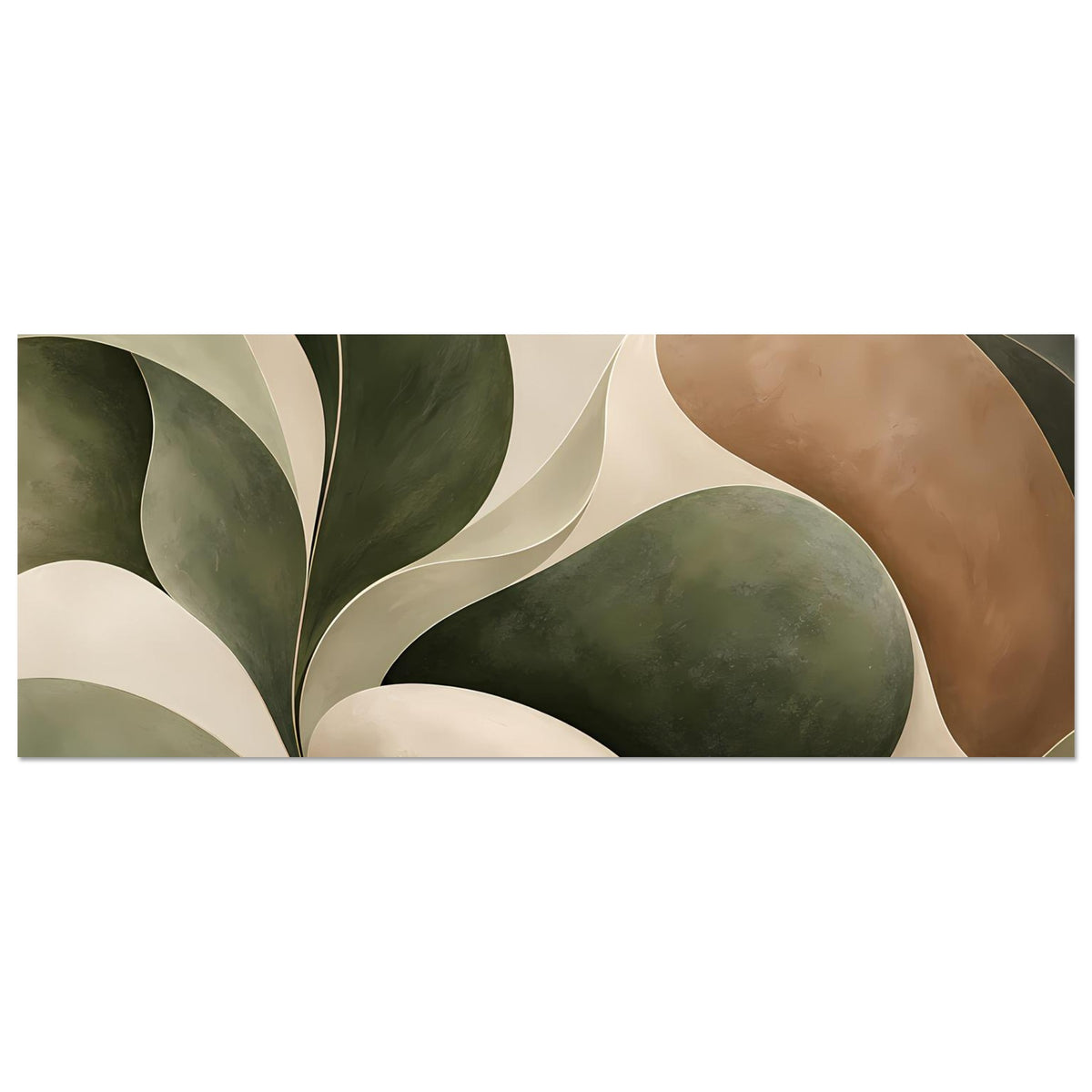 Abstraktes Naturwellen-Poster, horizontal mit grünen und beigen Ovalen in Erdtönen
