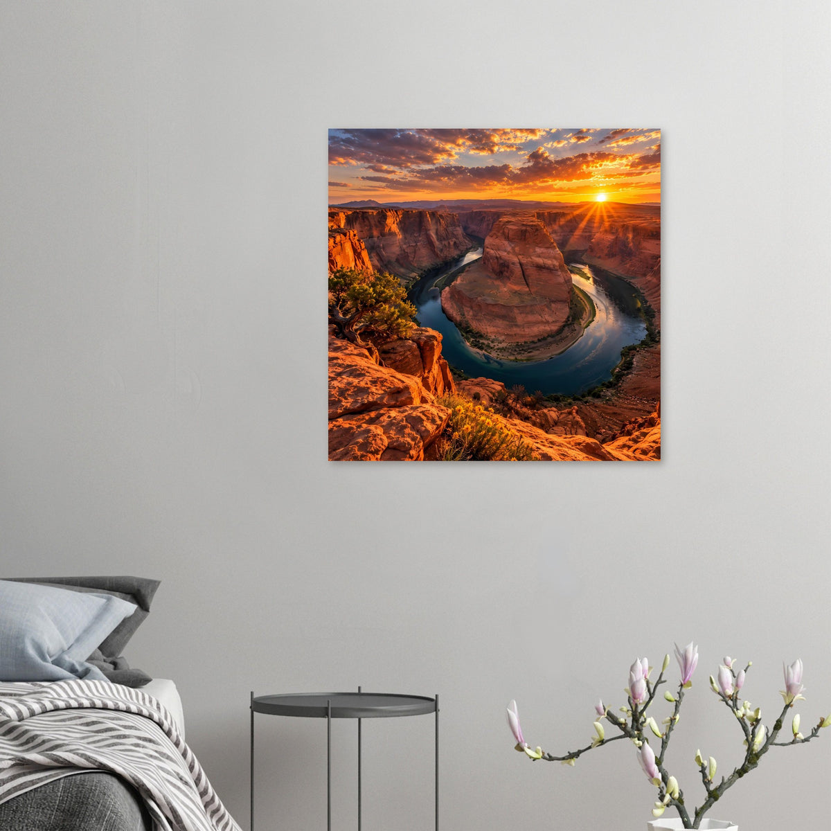 Kleines Wandposter: Canyon mit Fluss-Schleife und orangefarbenem Sonnenuntergang