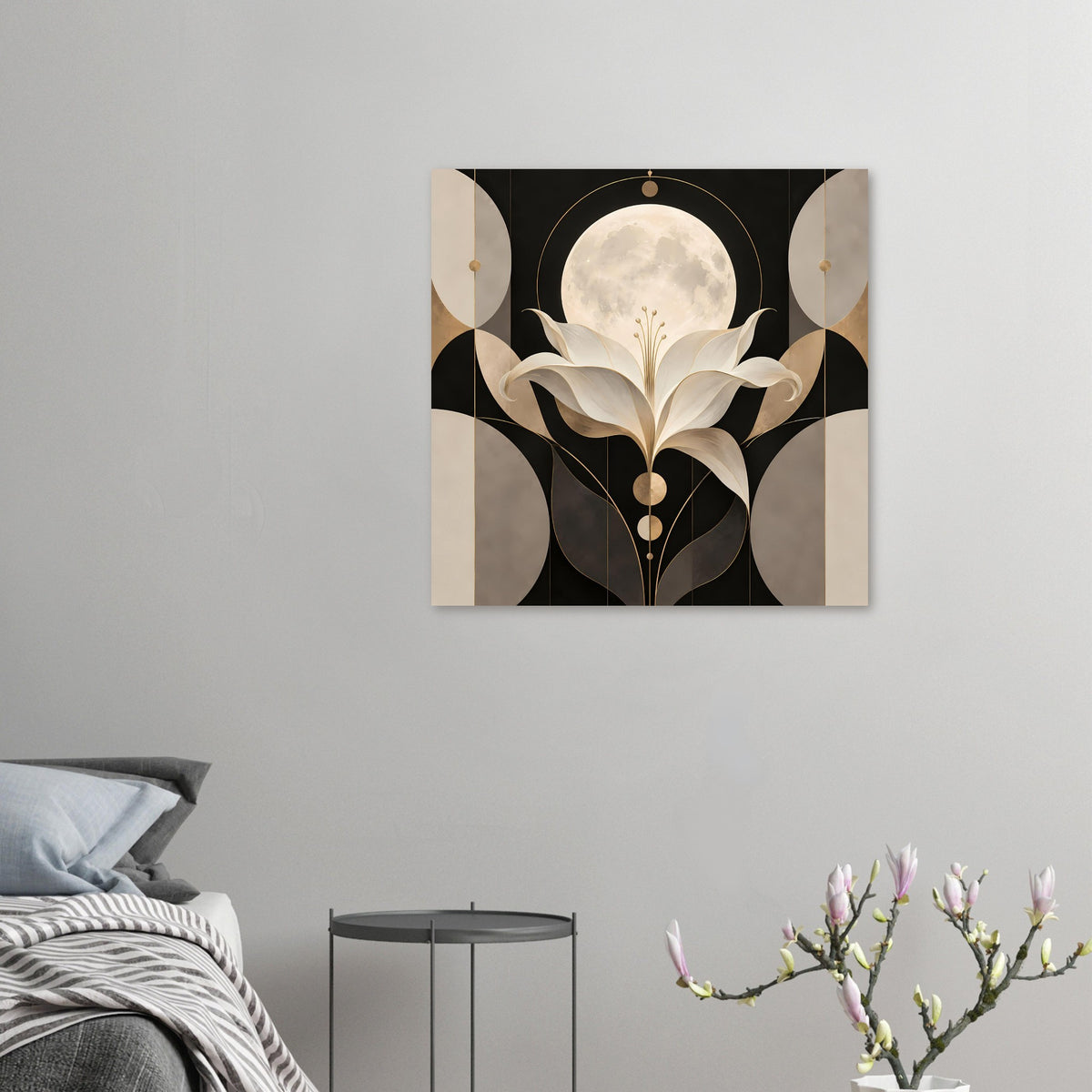 Art-déco-Poster mit Mondschein-Lilie in Gold und Creme