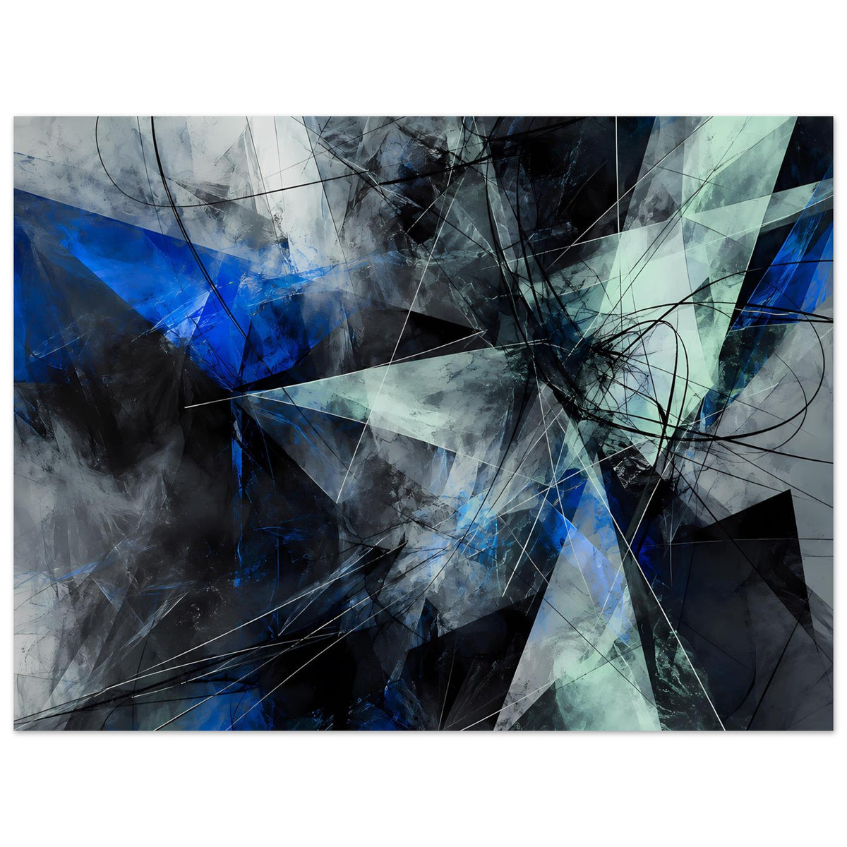 Abstraktes geometrisches Poster mit Blau- und Türkistönen, Querformat