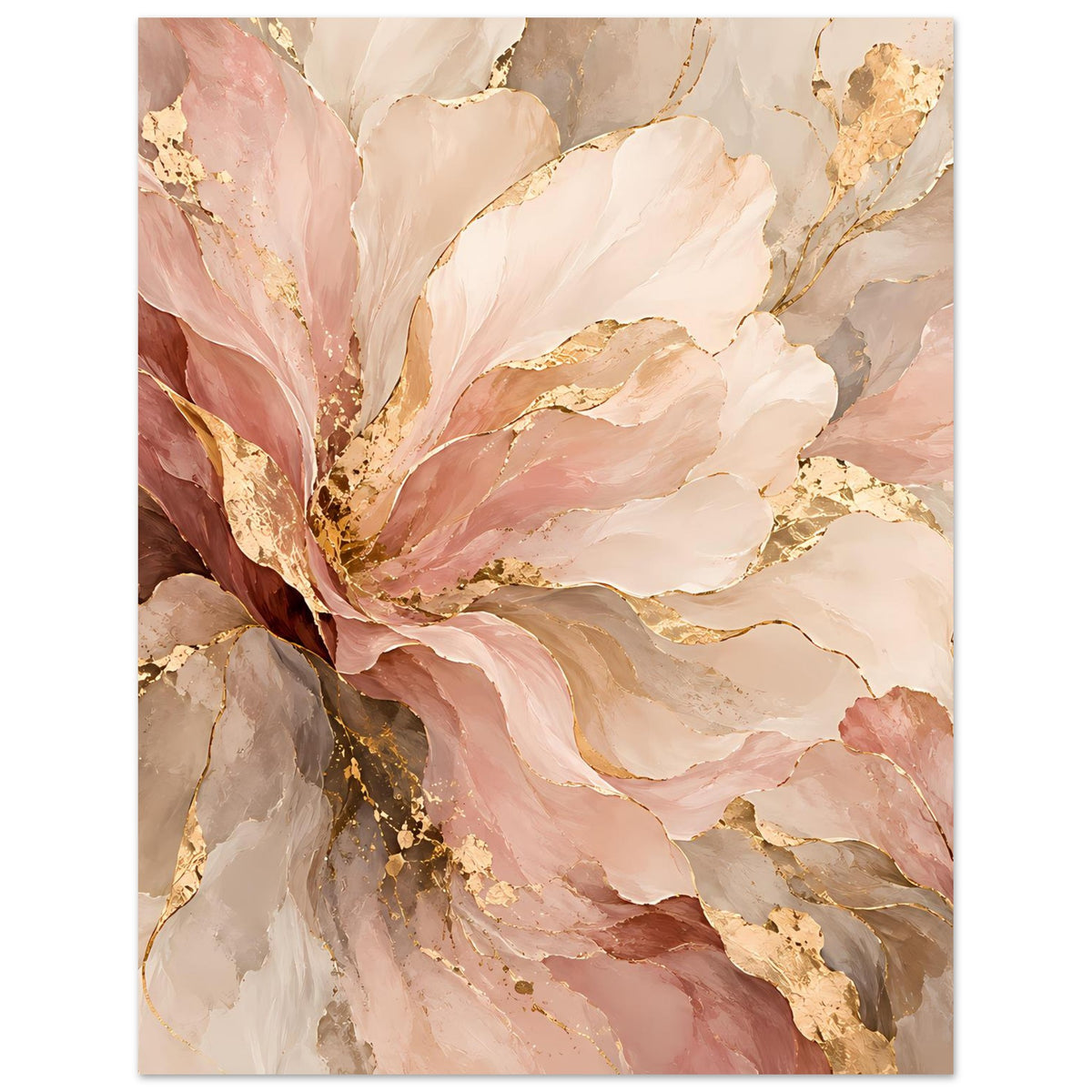 Florales Poster mit Blütenmotiv in Rosé, Beige und Gold, vertikal