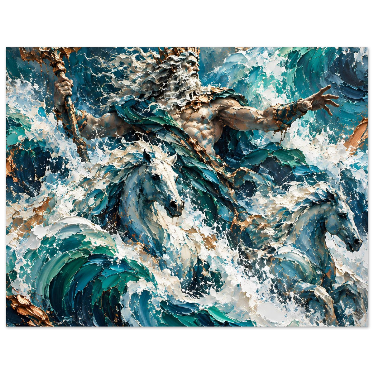 Poster mit Neptun-Figur im Wellenbild, horizontal gerahmt