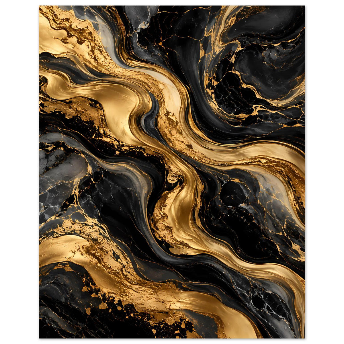 Poster mit abstraktem Goldmarmor, schwarzer Farbgrund und goldene Adern im Marmor-Look