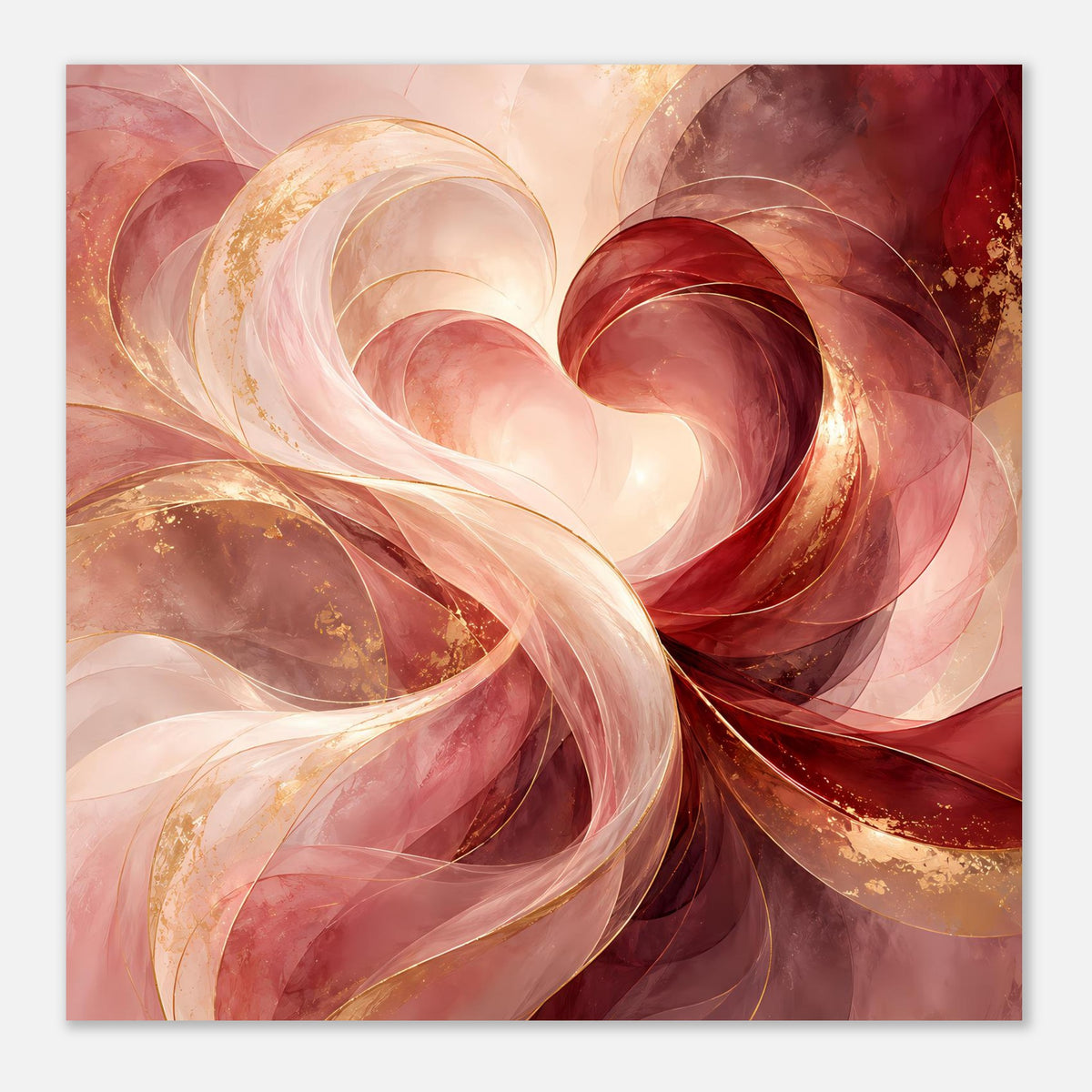 Herzposter (quadratisch) mit transparenten Spiralbändern in Rot, Beige und Gold