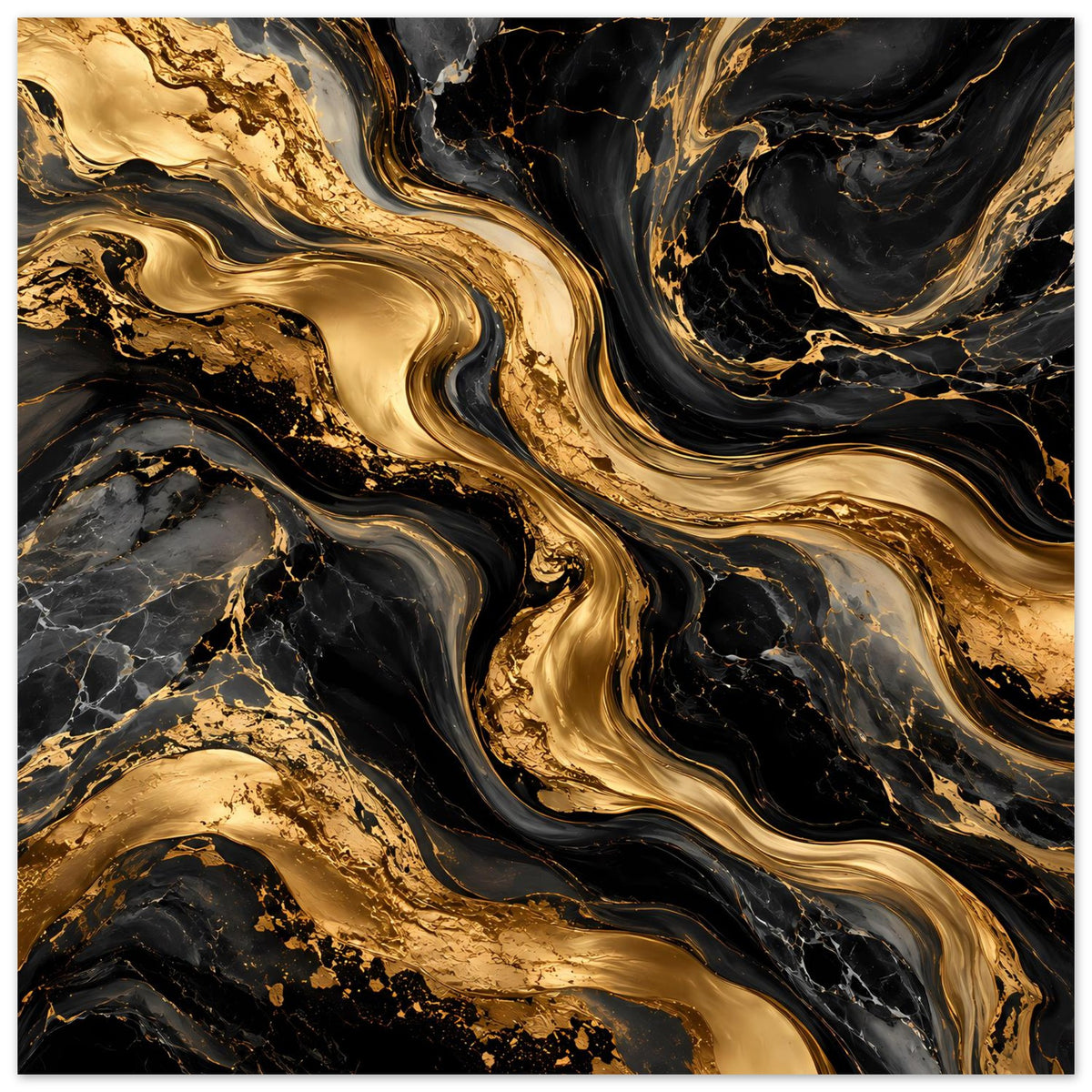 Querformat-Poster: goldene Marmoradern durch schwarze, schattierte Strukturen.