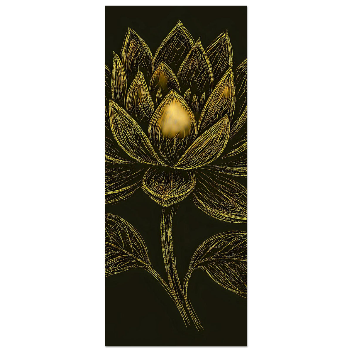 Hochformat-Poster mit goldener Lotusblüte und Blättern, zentriertes Motiv auf dunklem Hintergrund
