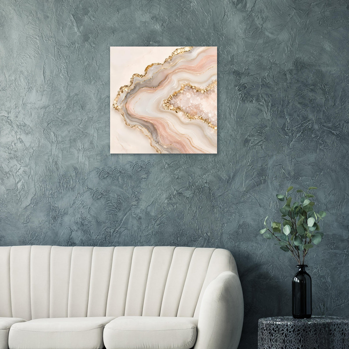 Abstraktes Poster mit Geodenmuster in Rosé, Creme und Gold, quadratisch