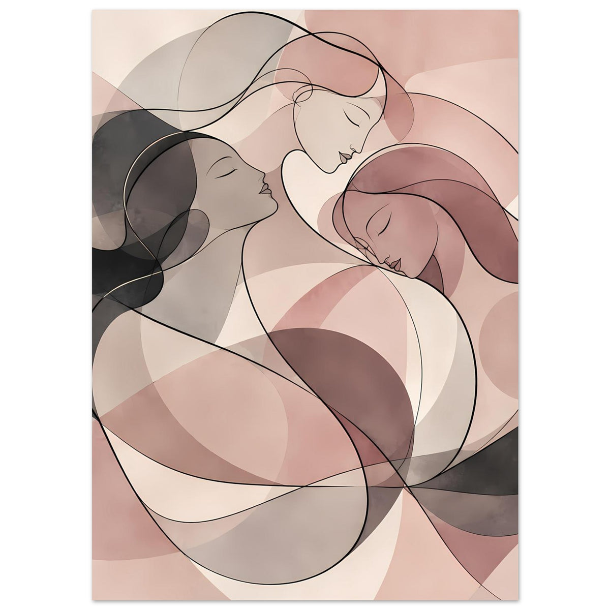 Abstraktes Poster mit drei Frauen in Rosé, Creme und Grau