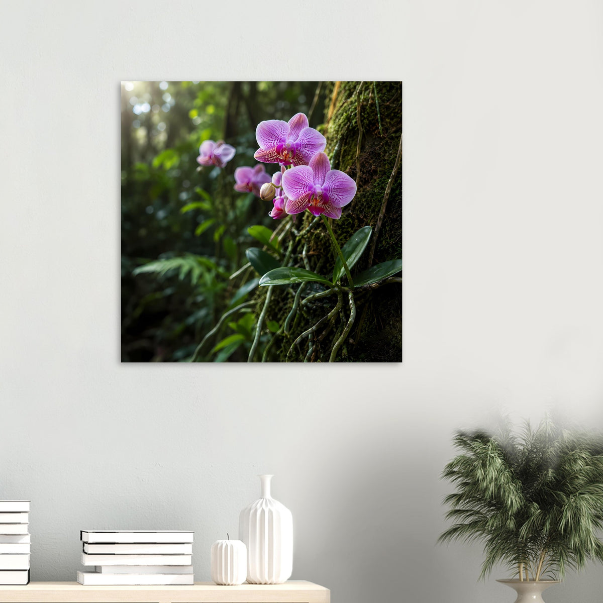 Quadratisches Poster mit rosa Orchideen auf mattem Papier