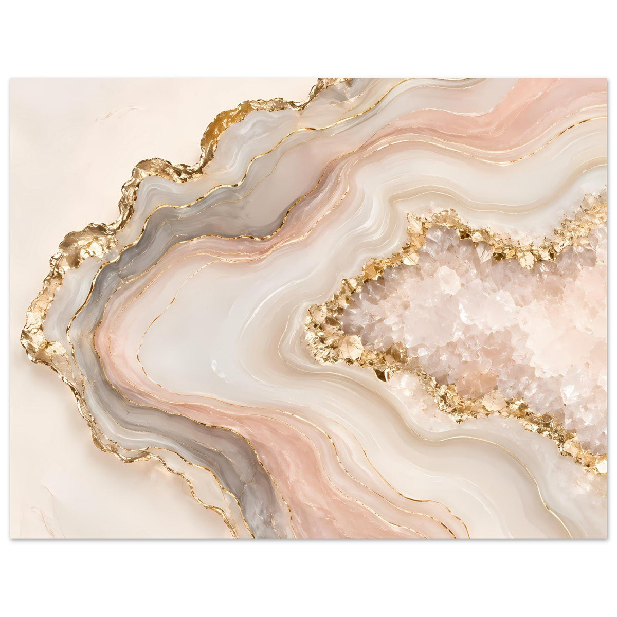 Abstraktes Poster mit Geodenmuster in Rosé, Creme und Gold
